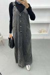 Half Button Denim Overalls Smoked