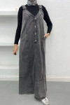 Half Button Denim Overalls Smoked