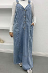 Half Button Denim Overalls Blue