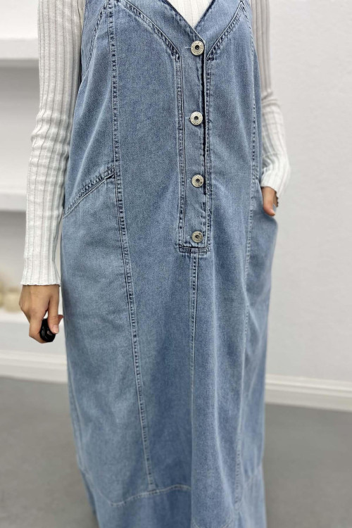 Half Button Denim Overalls Blue