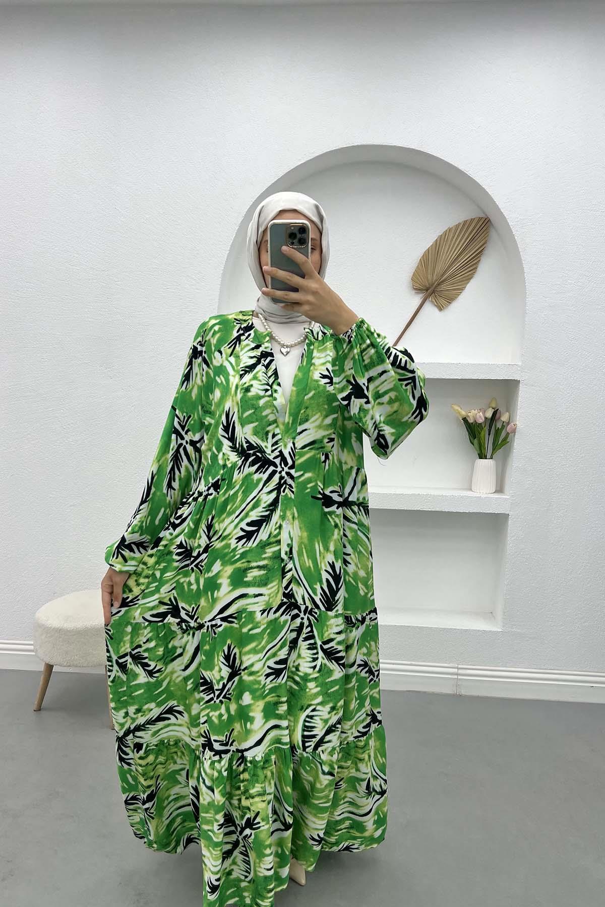 Half Buttoned Viscose Dress Green