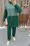 Half Zipper Striped Suit Green