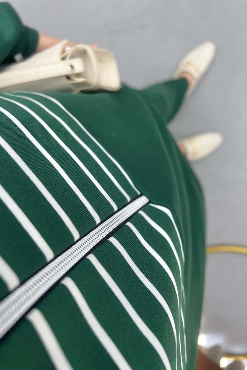 Half Zipper Striped Suit Green