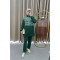 Half Zipper Striped Suit Green