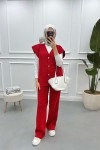 Vested Knitwear Suit Red