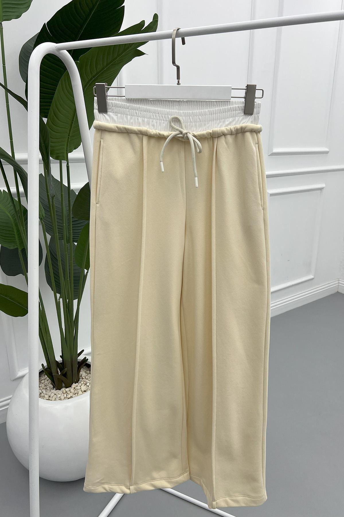 High Waist Wide Leg Trousers Beige