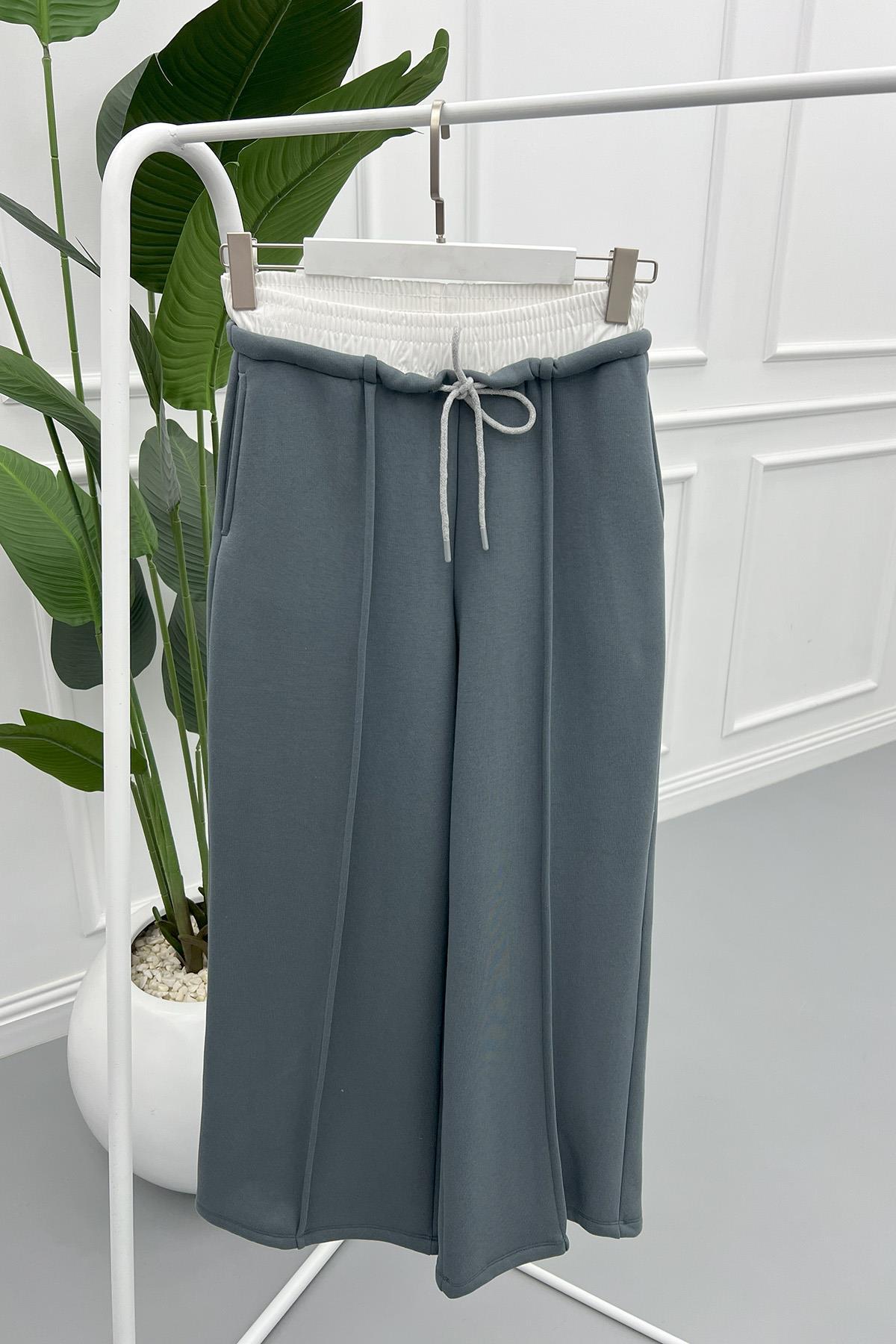 High Waist Wide Leg Trousers Petrol Blue