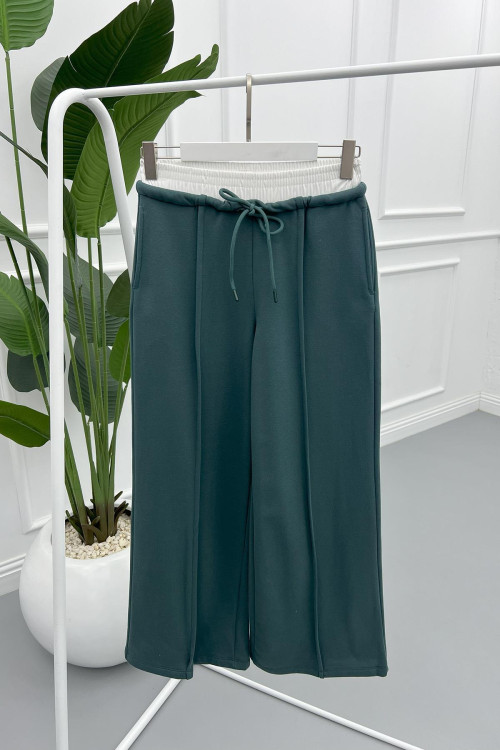 High Waist Wide Leg Trousers Petrol Green