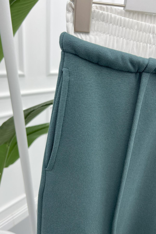 High Waist Wide Leg Trousers Petrol Green