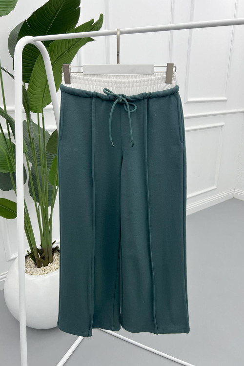 High Waist Wide Leg Trousers Petrol Green