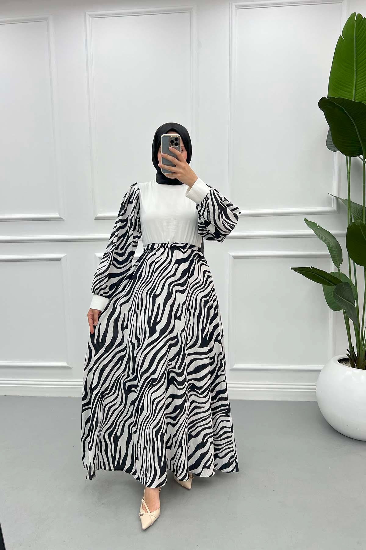 Zebra Pattern Dress Black