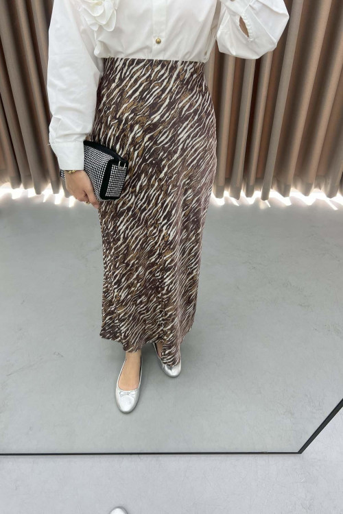 Zebra Patterned Shiny Skirt Brown