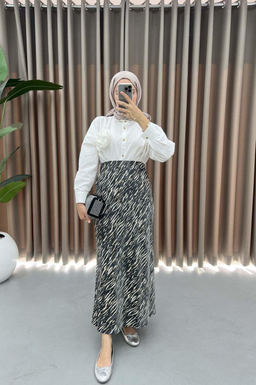 Zebra Pattern Shiny Skirt Black